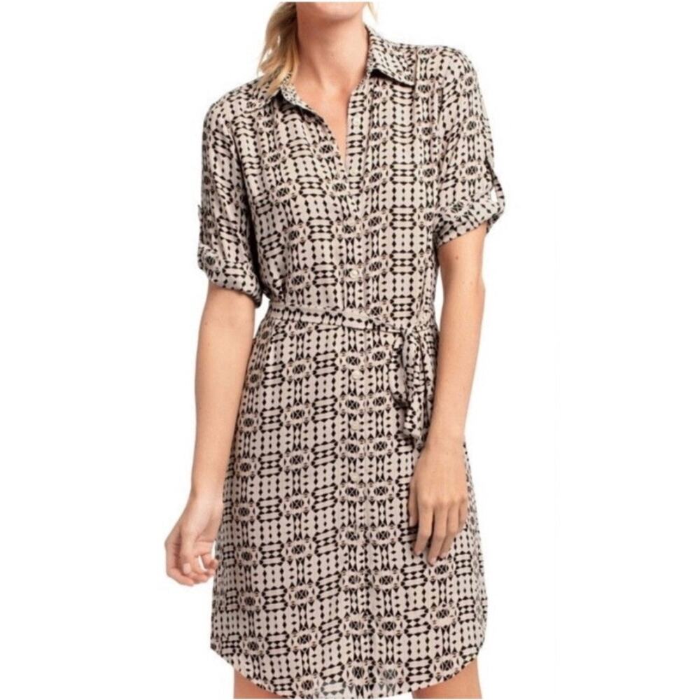 CAbi Colony Club Geometric Print Shirt Dress Blush/Black Size XSmall‎